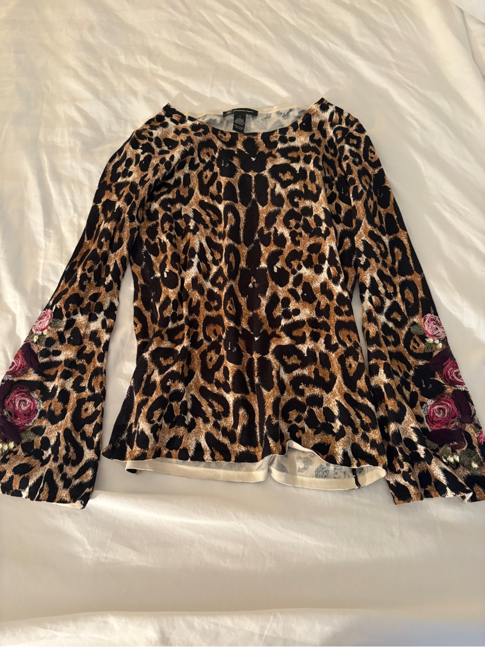 Leopard Print Longsleeve Top with Embroidered Sleeves